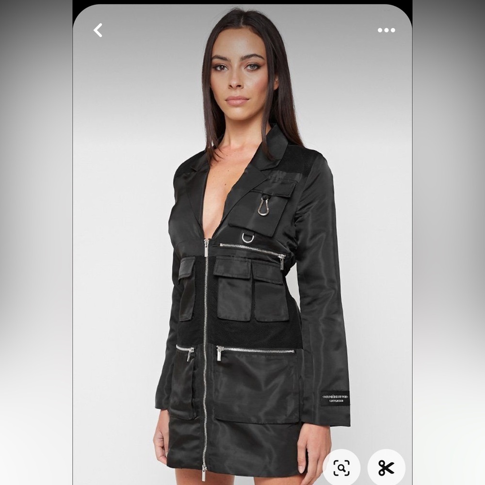 High Shine Mesh Blazer Dress - Black